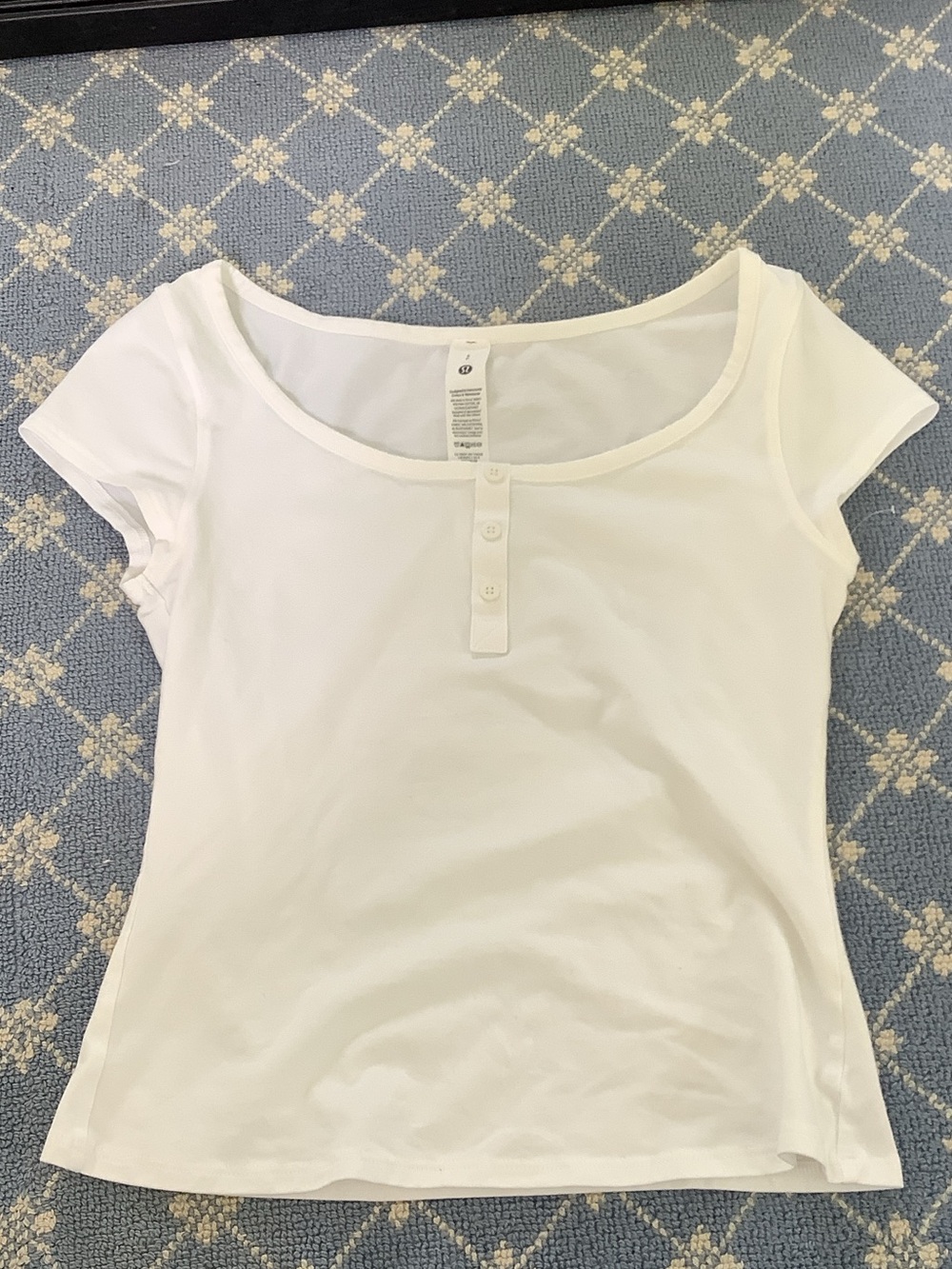 lululemon athletica White Scoop Neck Short Sleeve Tee with Button Placket